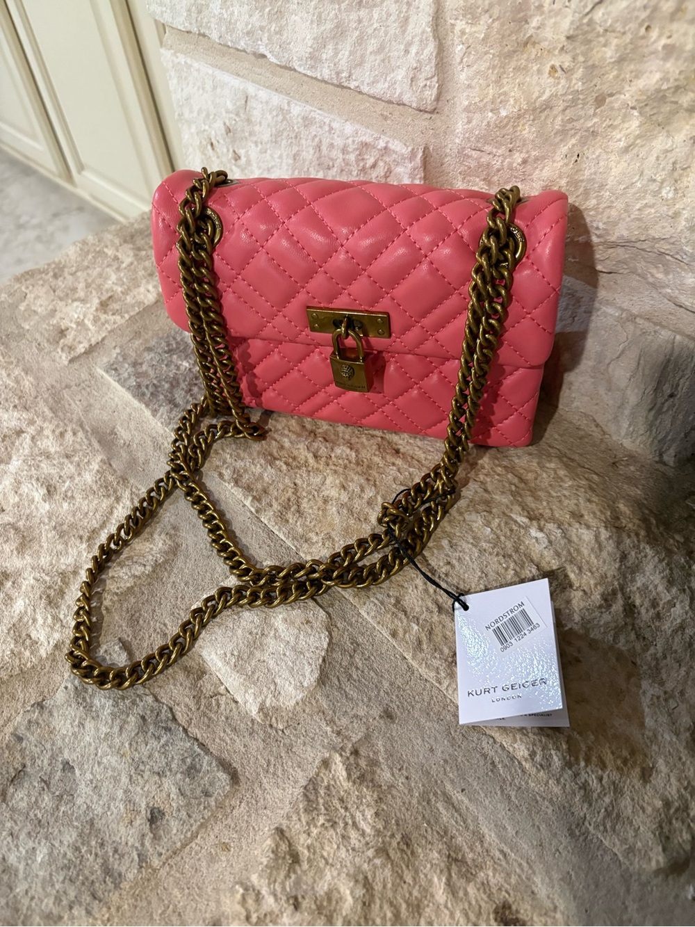 Kurt Geiger Mini Brixton Lock Bag Pink Leather Quilted Shoulder Bag NWT